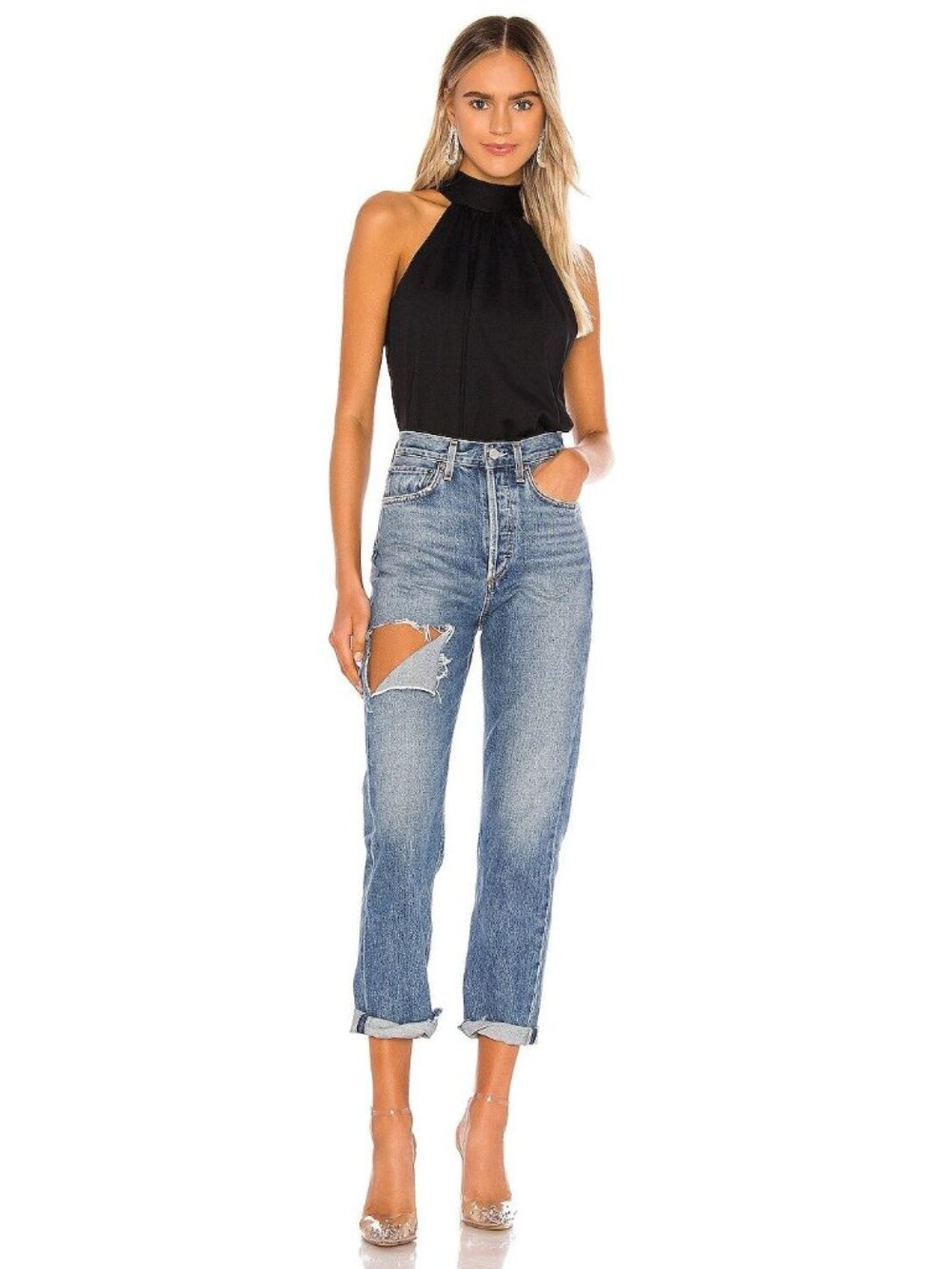 Susana Monaco Tie Neck Halter Top In Black